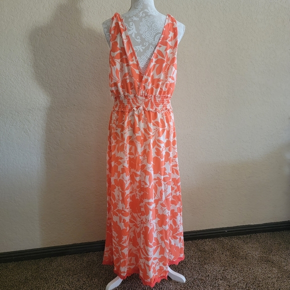 Women's Faux Wrap Orange Long Dress Sz L - Picture 2 of 5